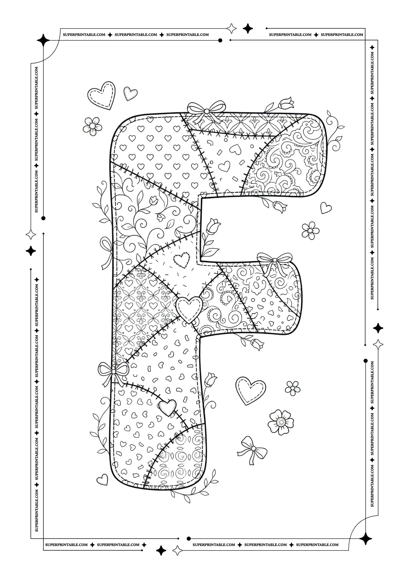 Quilted Valentines Alphabet Coloring Pages 6
