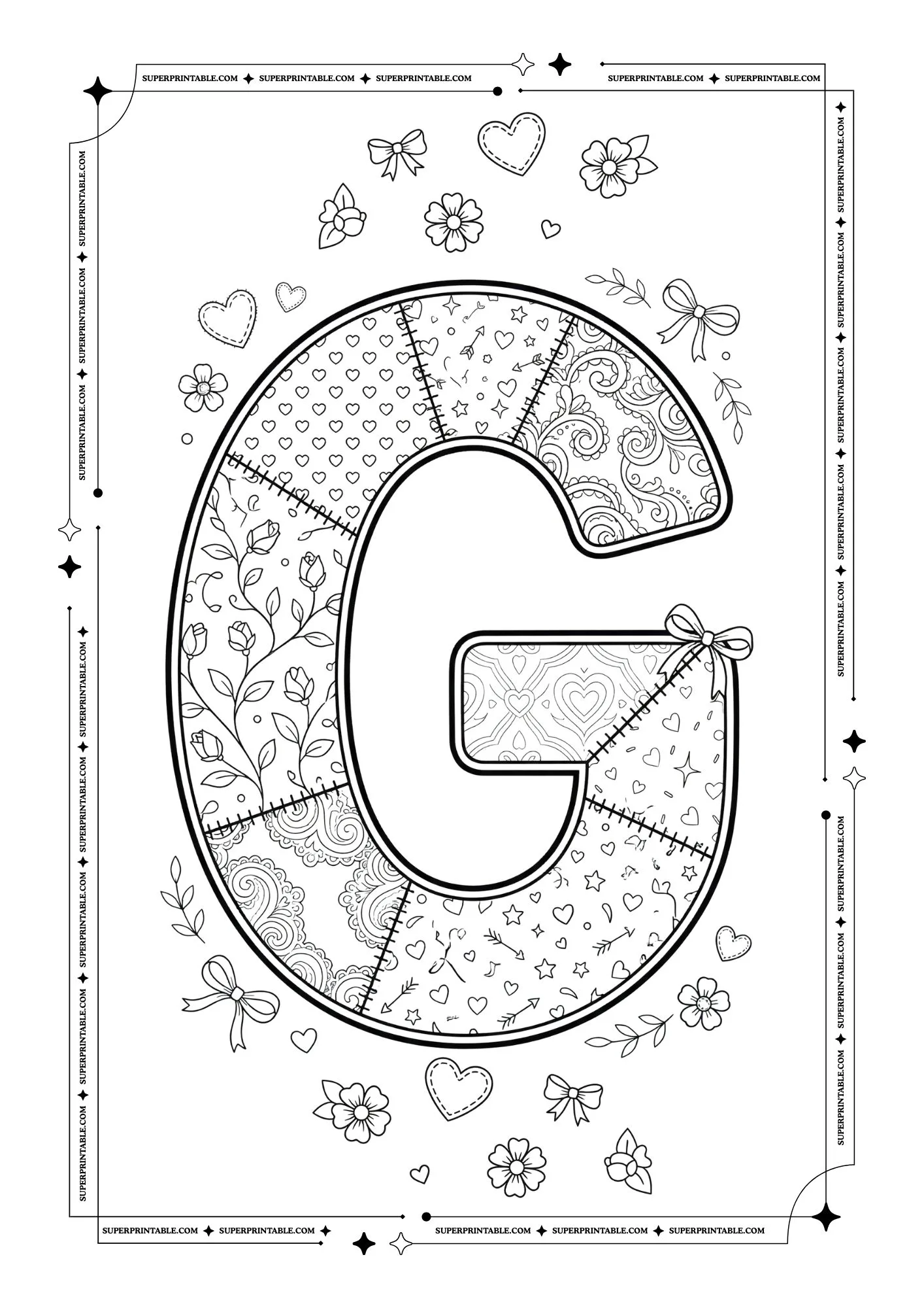 Quilted Valentines Alphabet Coloring Pages 7