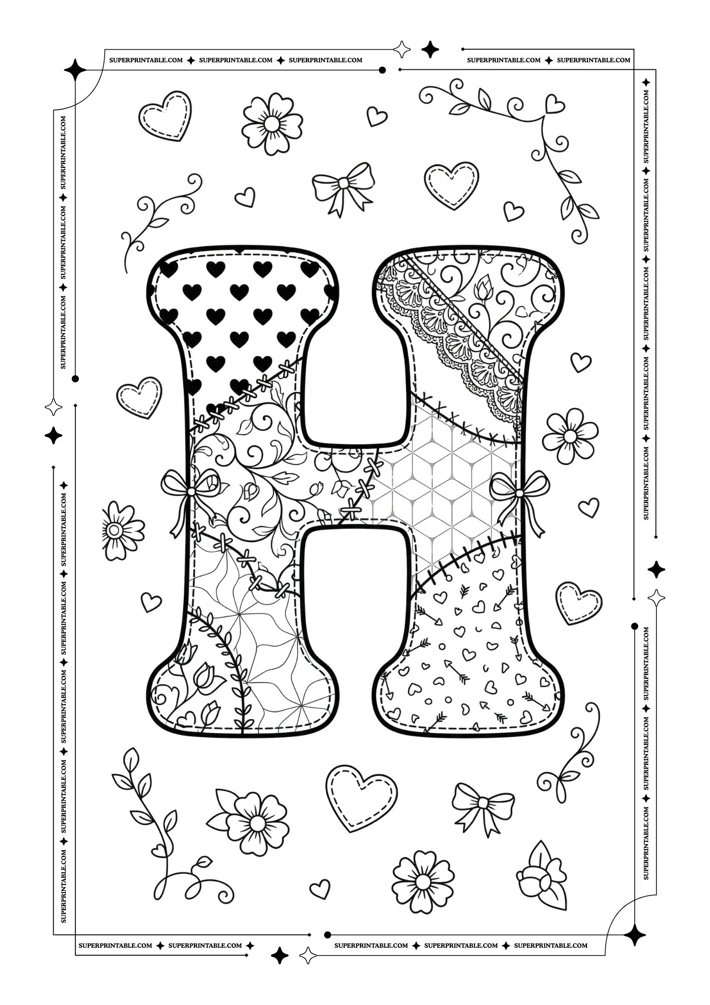 Quilted Valentines Alphabet Coloring Pages 8