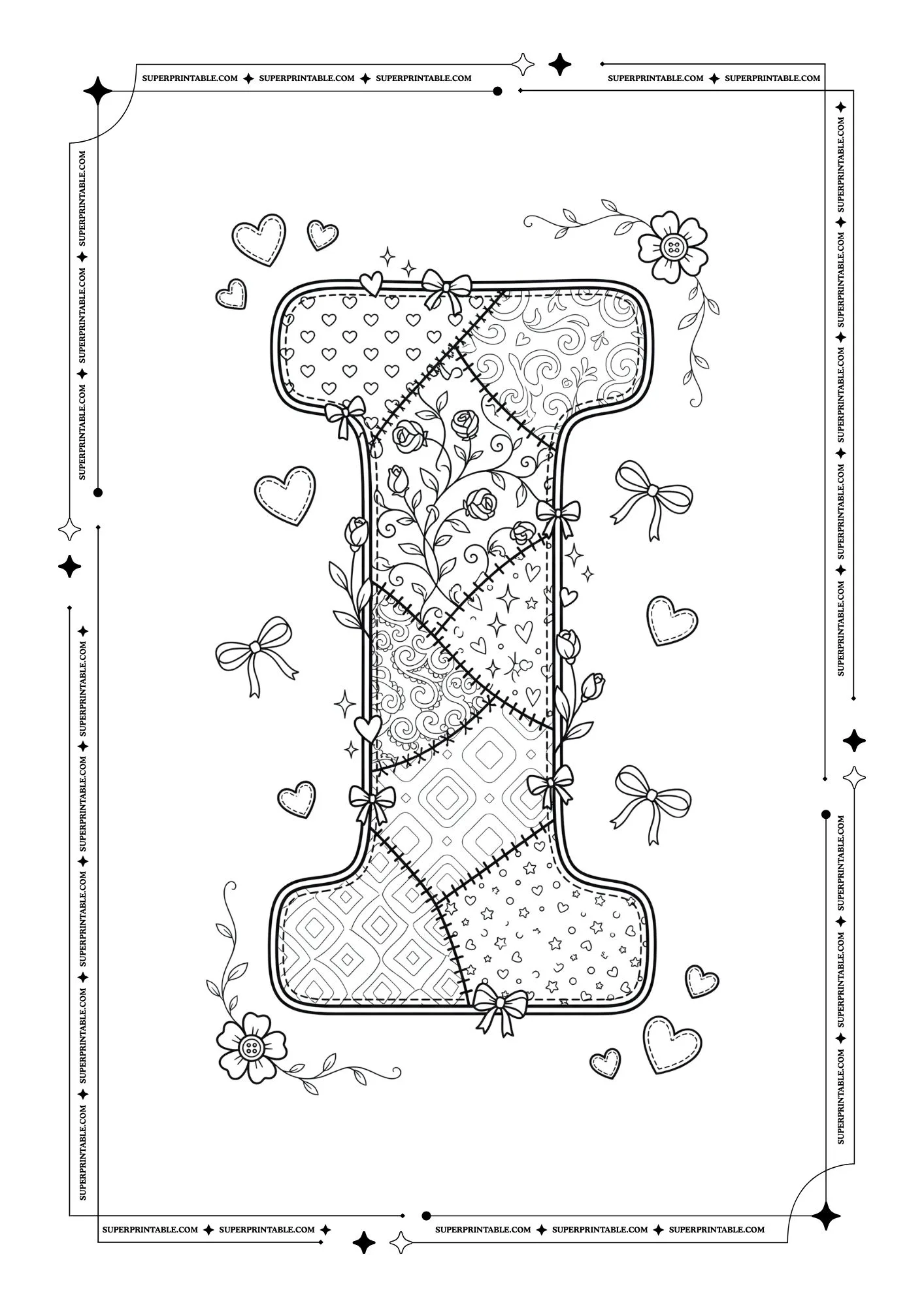 Quilted Valentines Alphabet Coloring Pages 9