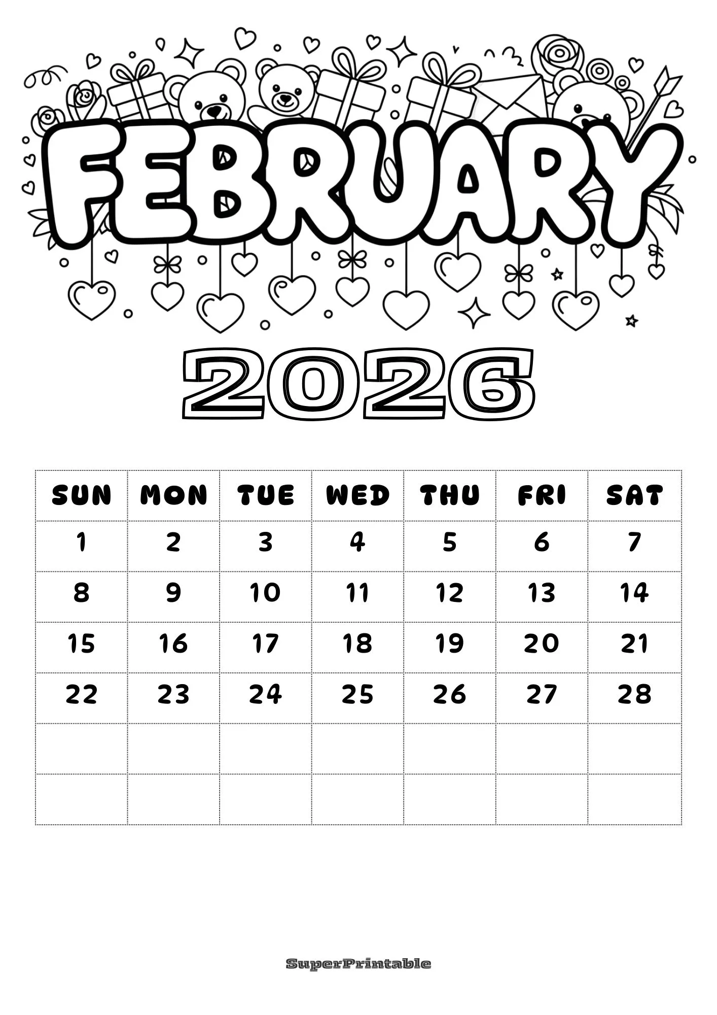 Simple Cute Monthly Coloring Calendar for Kids 2