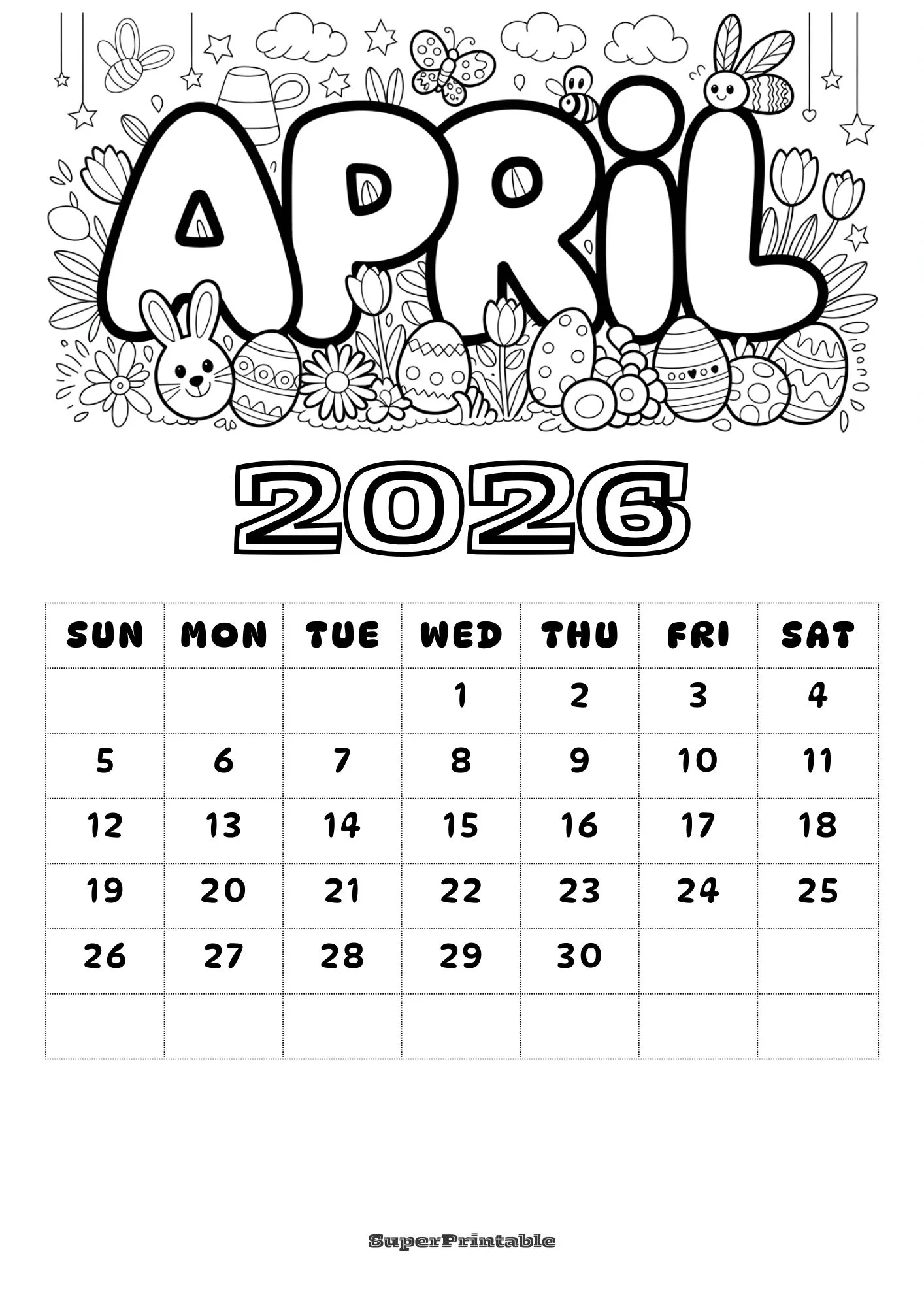 Simple Cute Monthly Coloring Calendar for Kids 4
