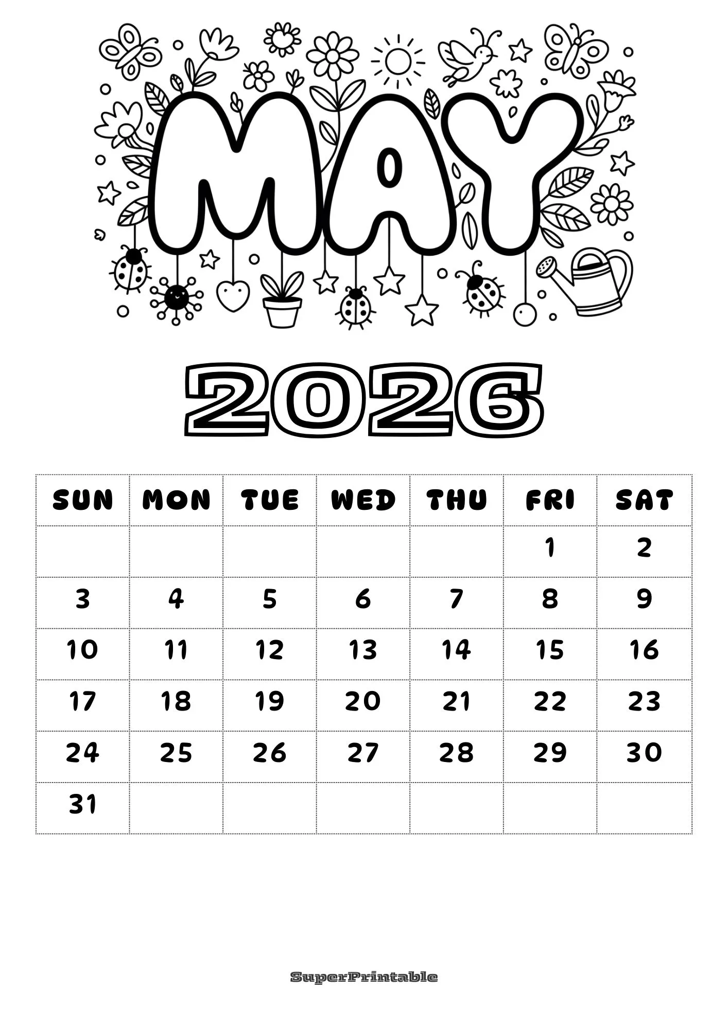 Simple Cute Monthly Coloring Calendar for Kids 5