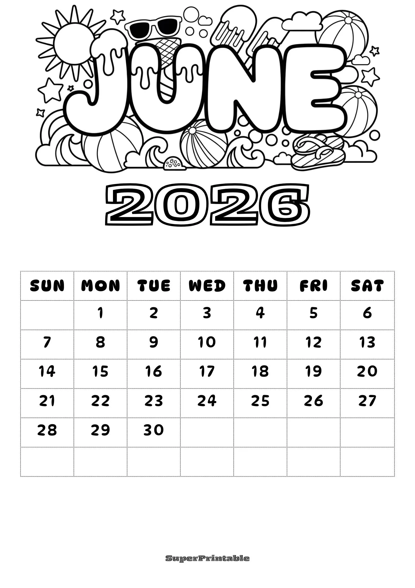 Simple Cute Monthly Coloring Calendar for Kids 6