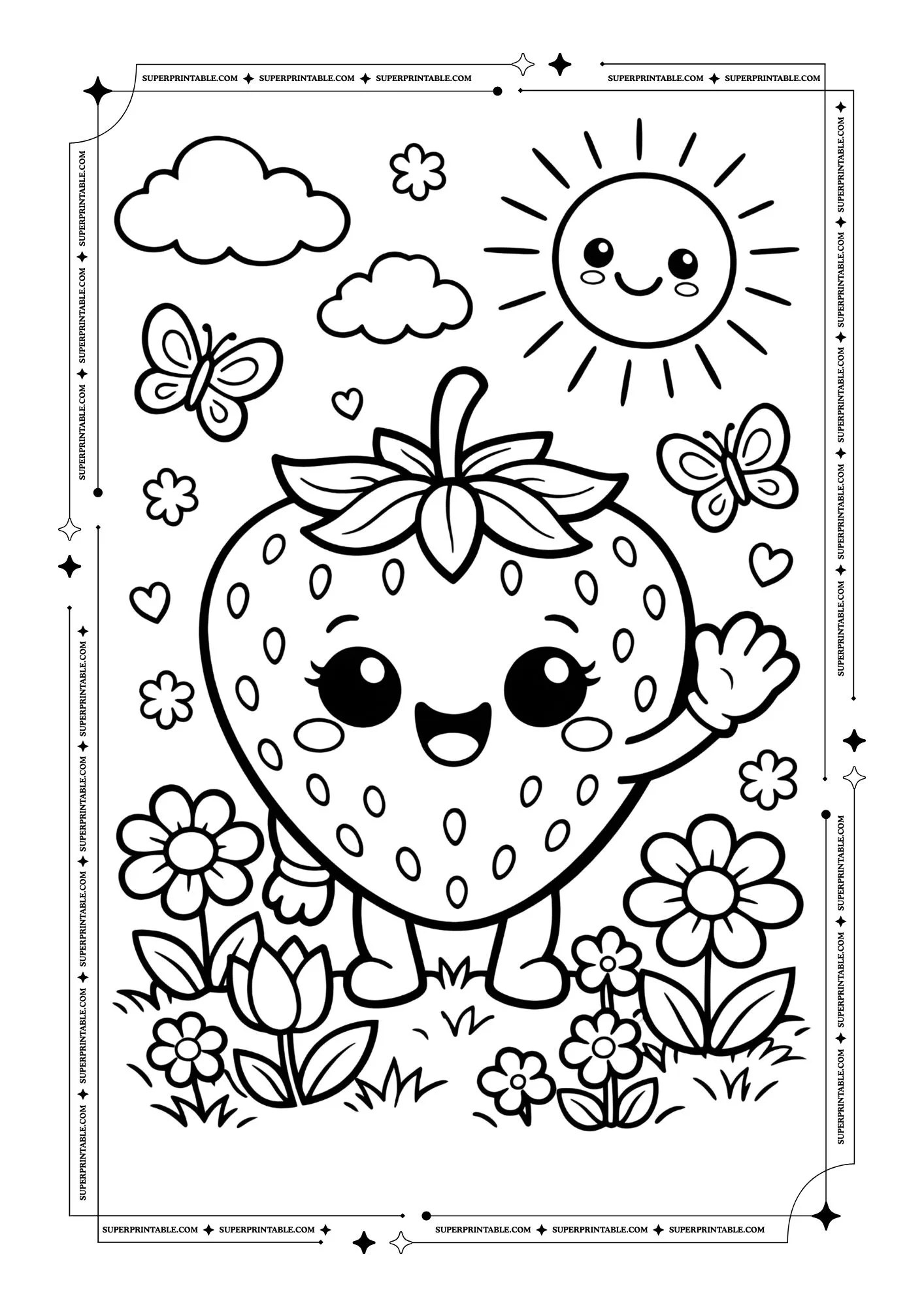 Cute Strawberry Coloring Pages 1