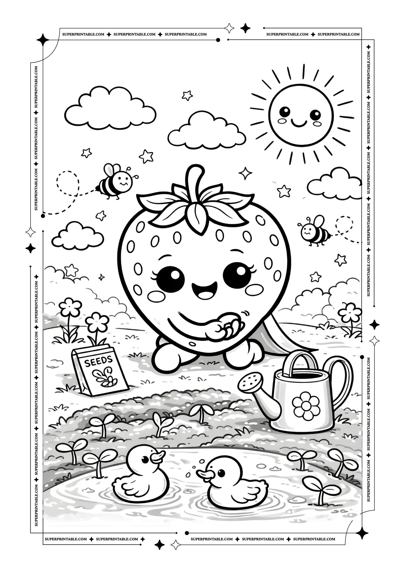 Cute Strawberry Coloring Pages 13