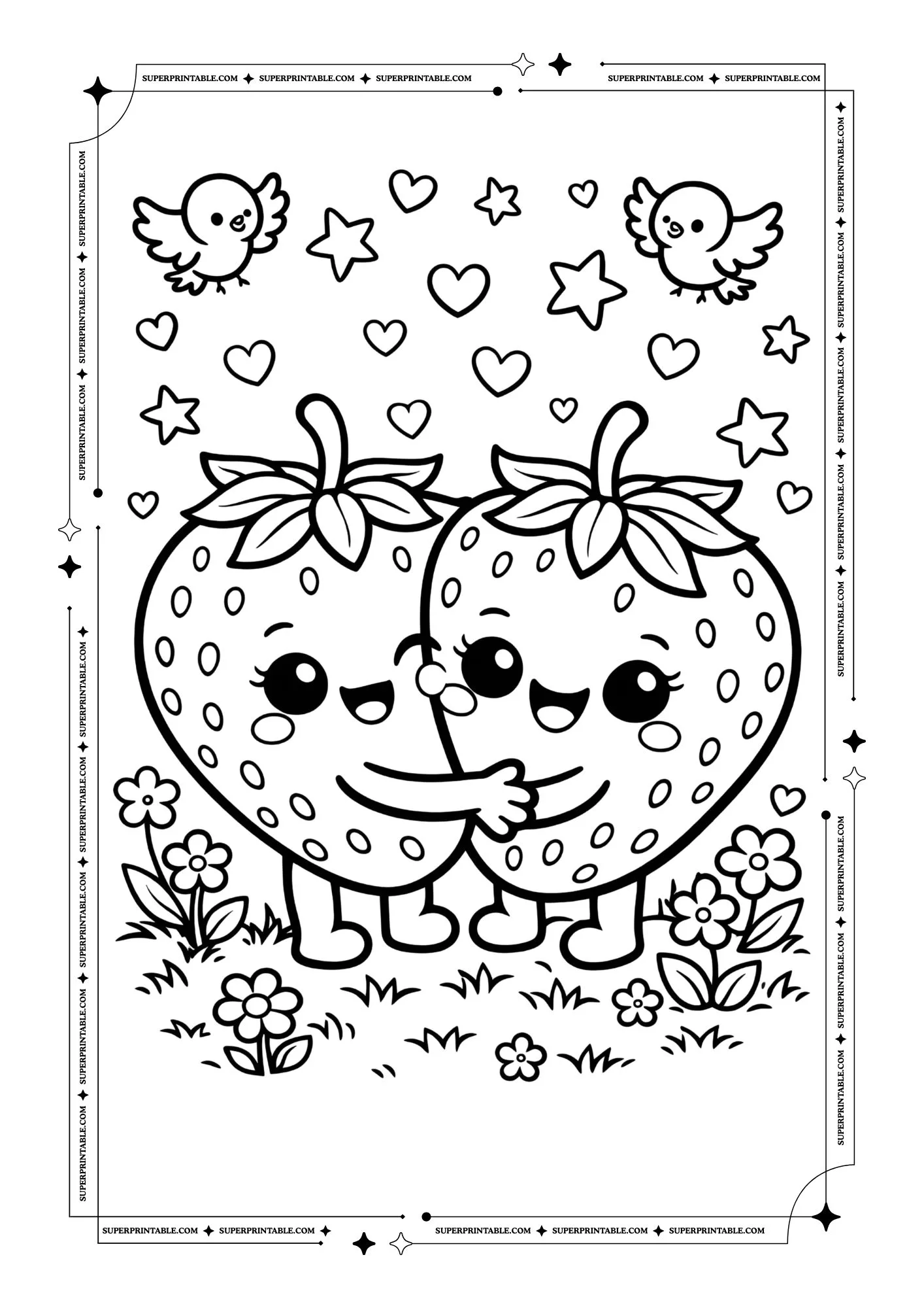 Cute Strawberry Coloring Pages 2