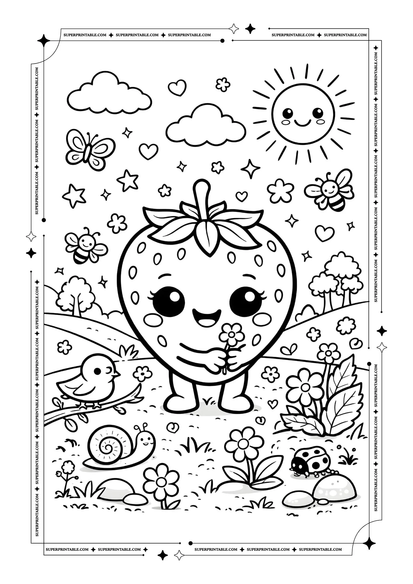 Cute Strawberry Coloring Pages 3