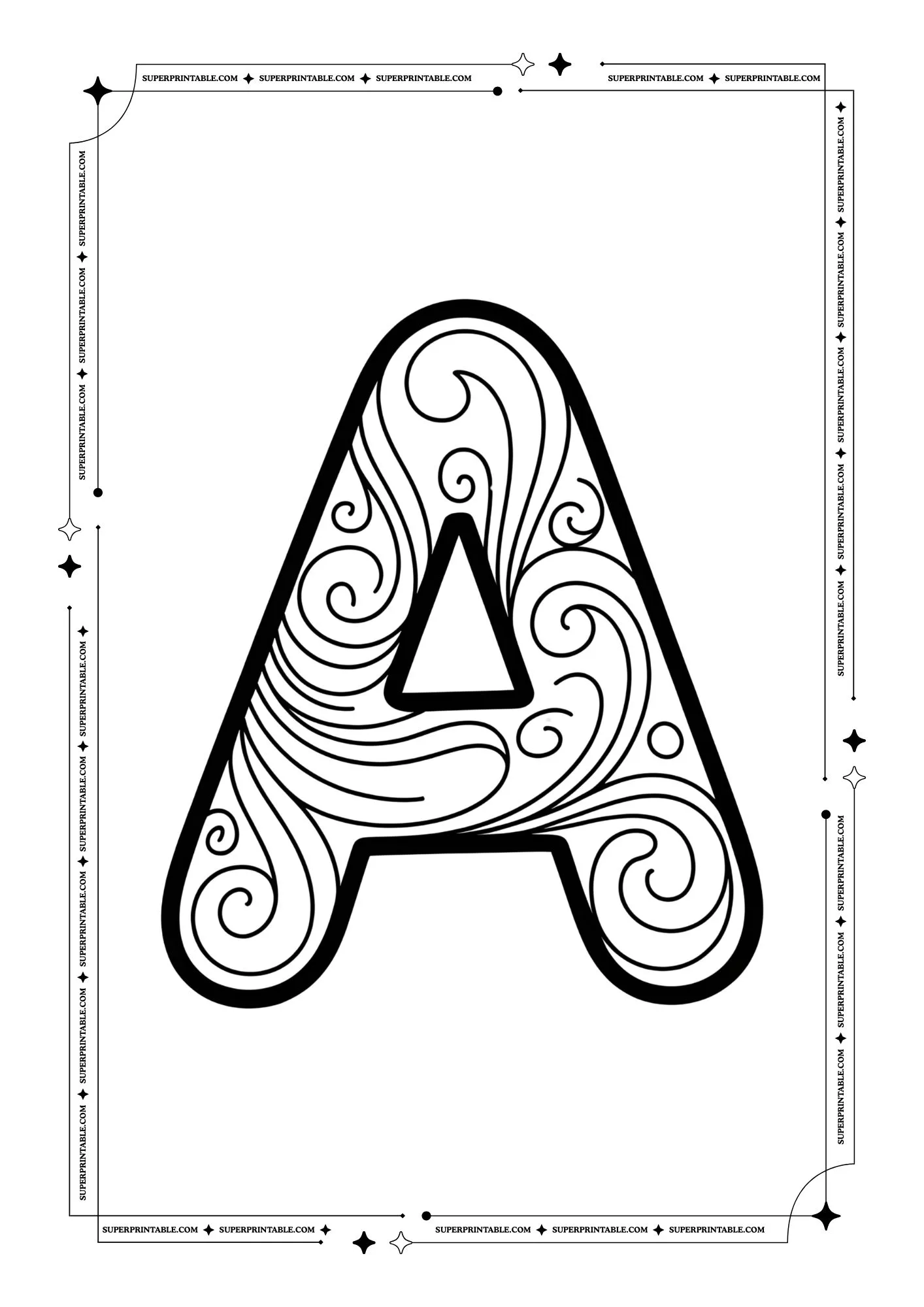 Swirls Alphabet Coloring Pages 1