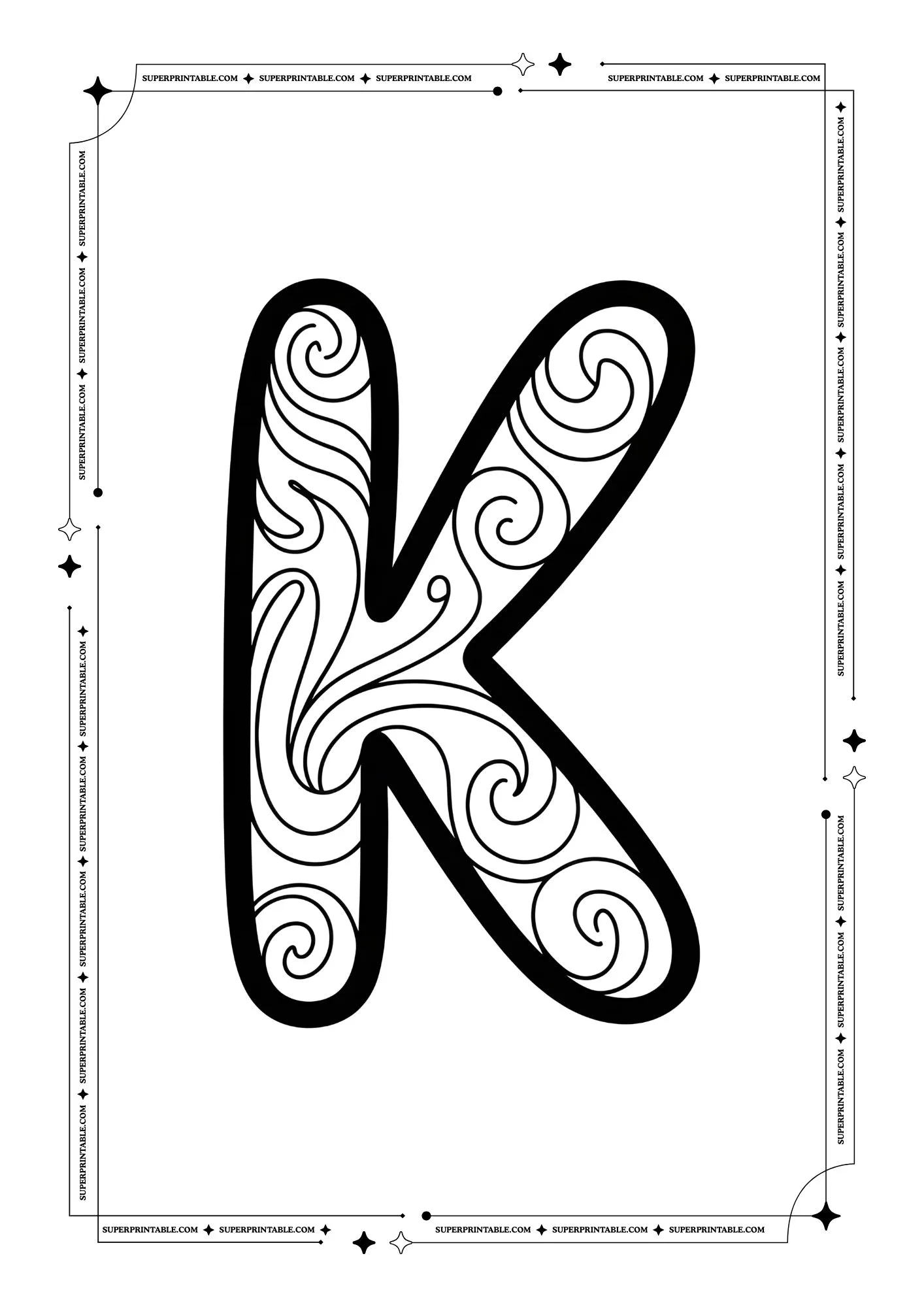 Swirls Alphabet Coloring Pages 11