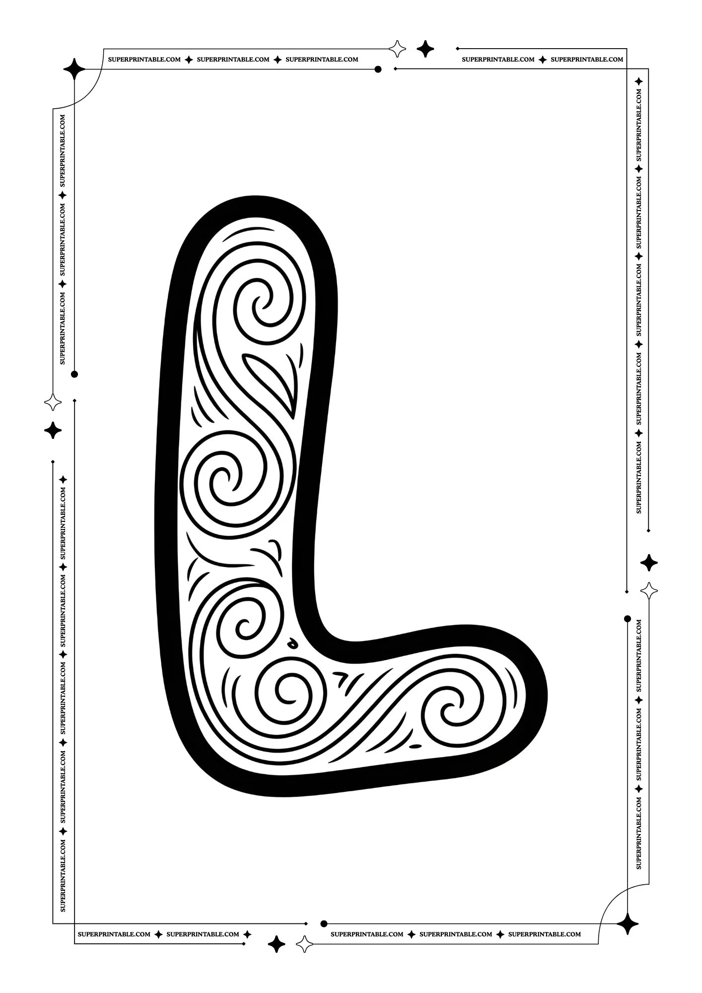 Swirls Alphabet Coloring Pages 12