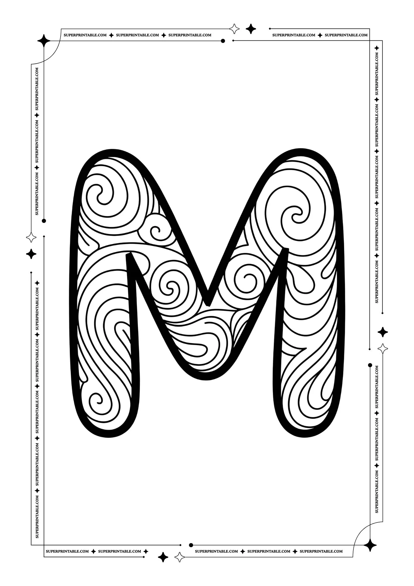 Swirls Alphabet Coloring Pages 13