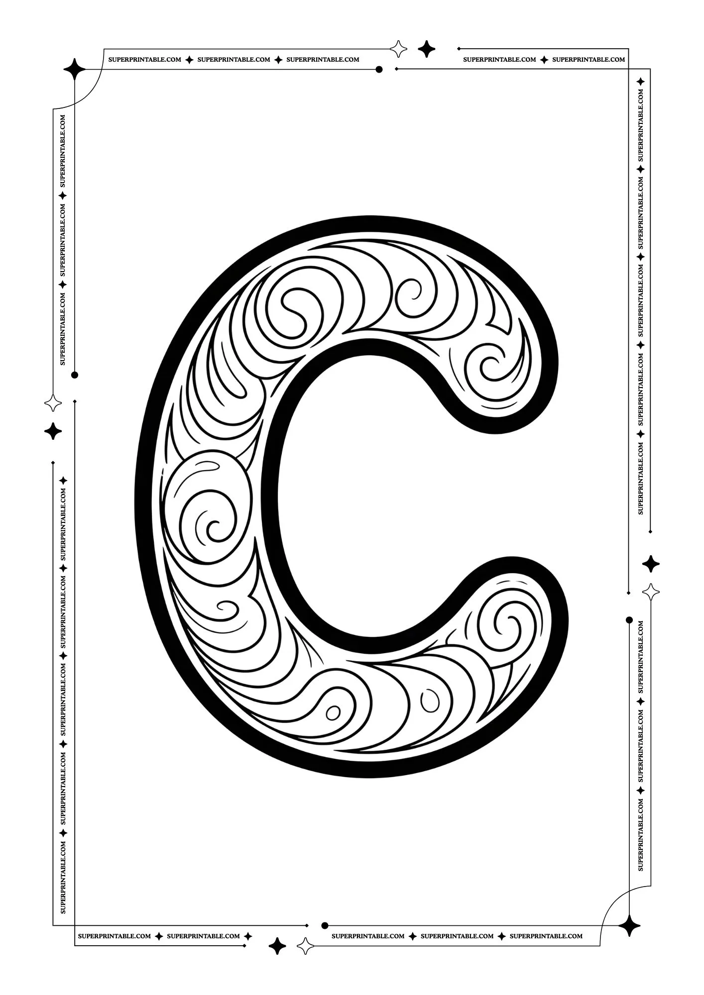 Swirls Alphabet Coloring Pages 3