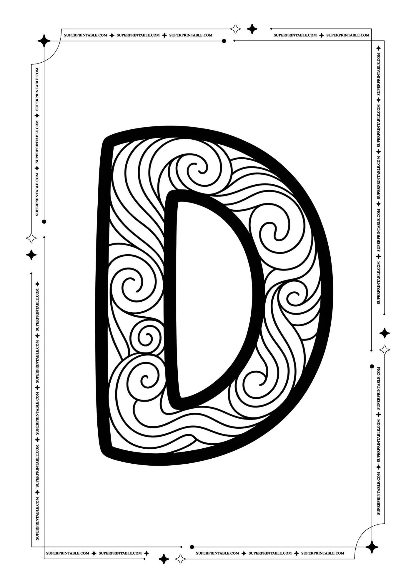Swirls Alphabet Coloring Pages 4