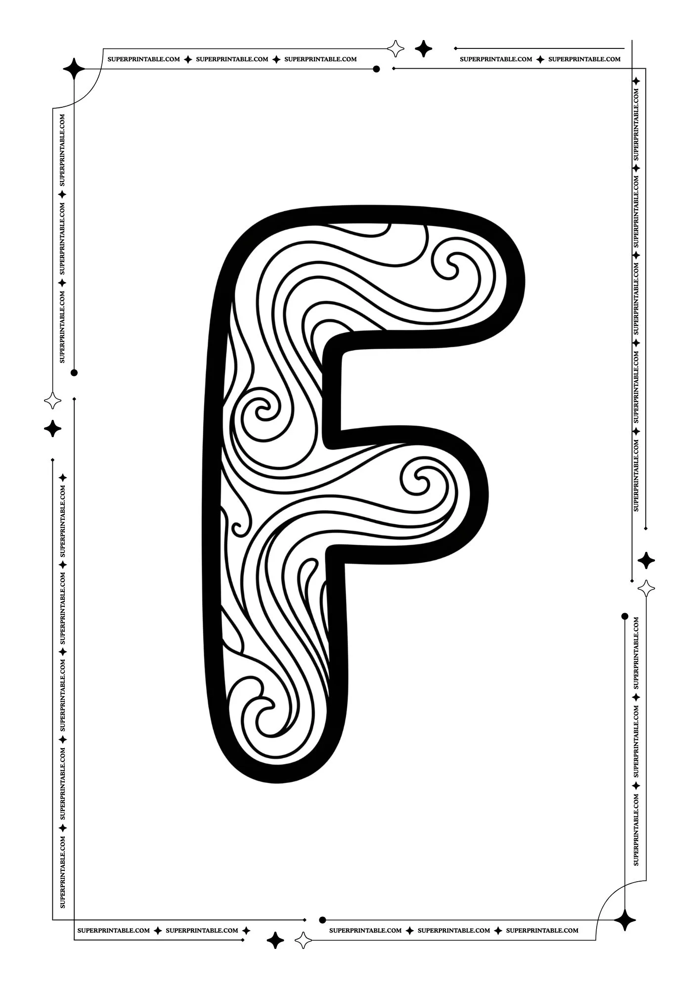 Swirls Alphabet Coloring Pages 6