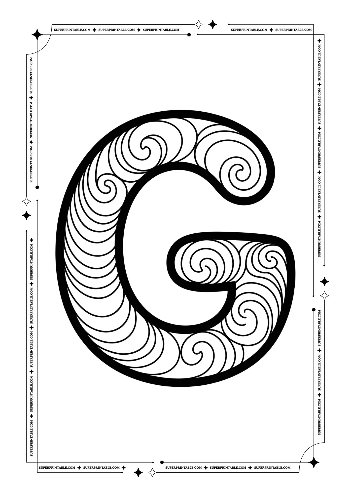 Swirls Alphabet Coloring Pages 7