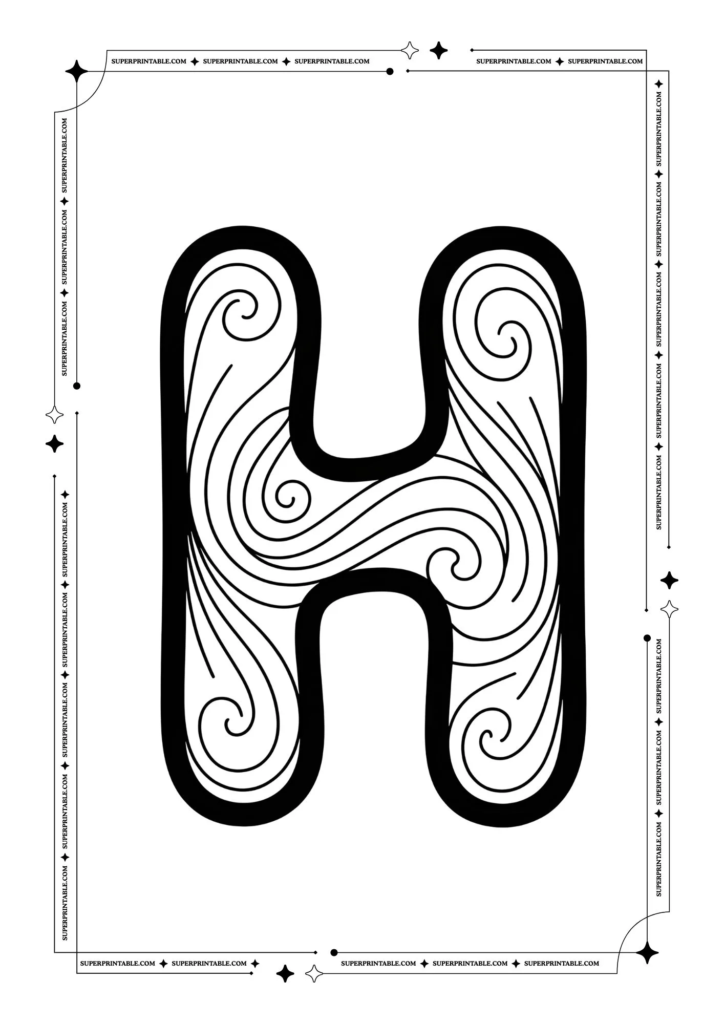 Swirls Alphabet Coloring Pages 8