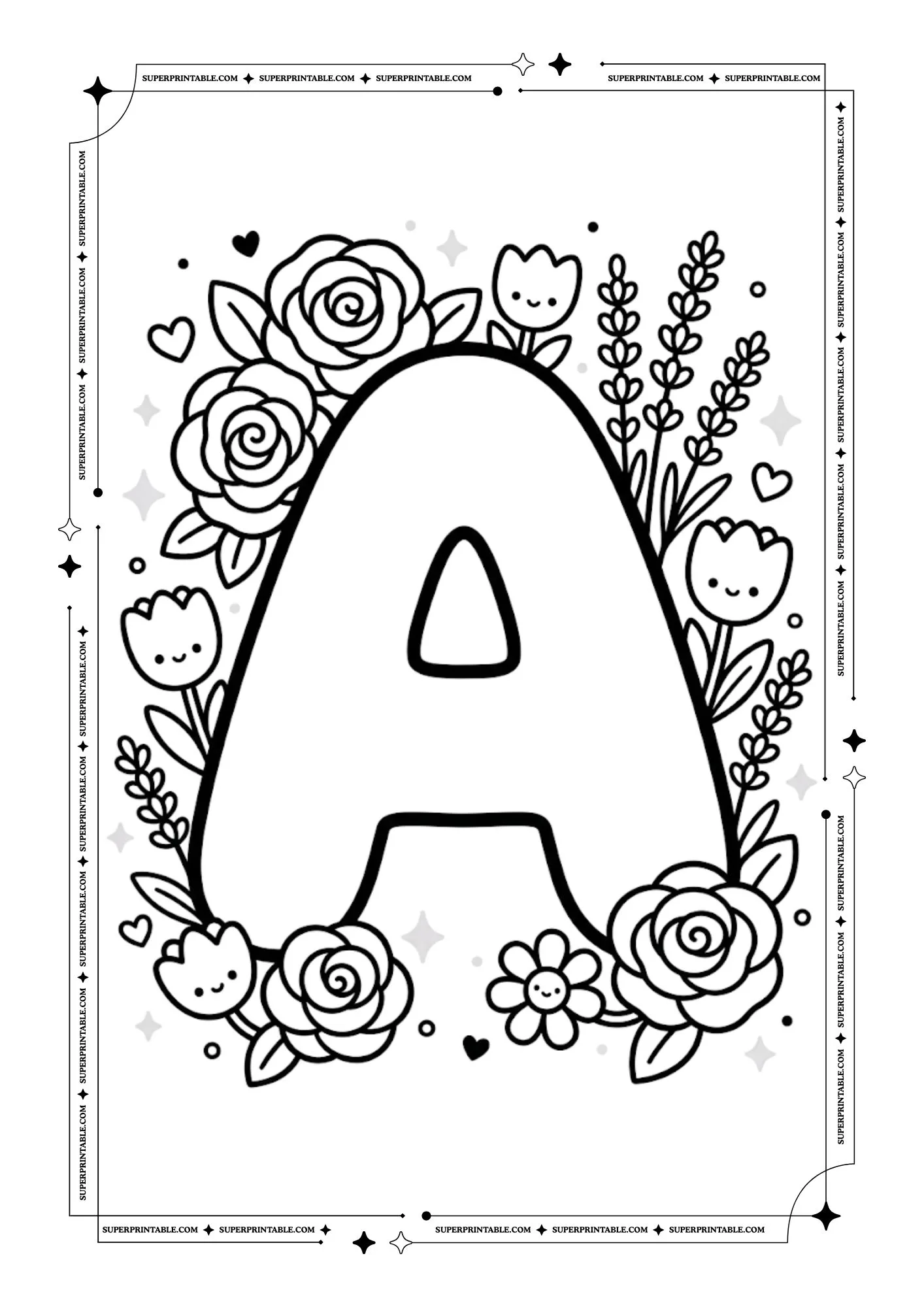 The Kawaii Bloom Alphabet Coloring Pages 1