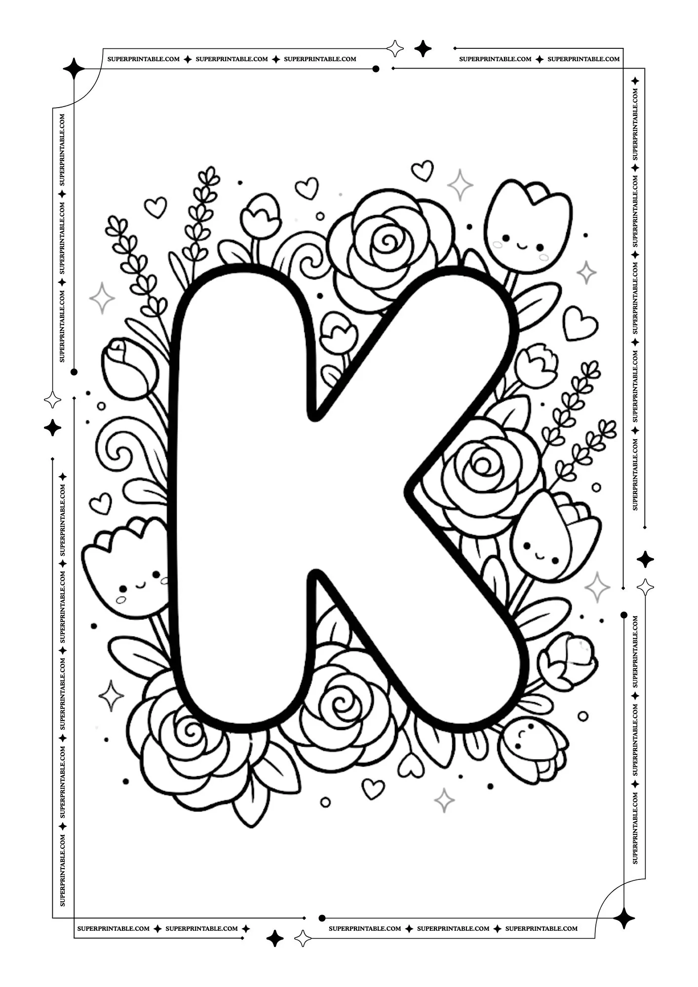 The Kawaii Bloom Alphabet Coloring Pages 11