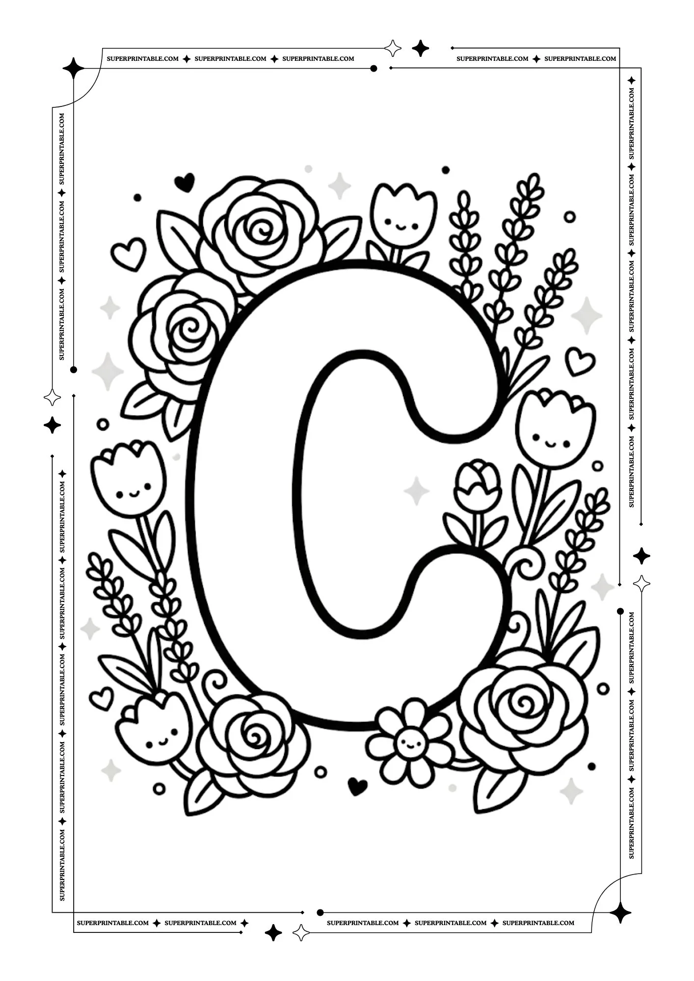The Kawaii Bloom Alphabet Coloring Pages 3
