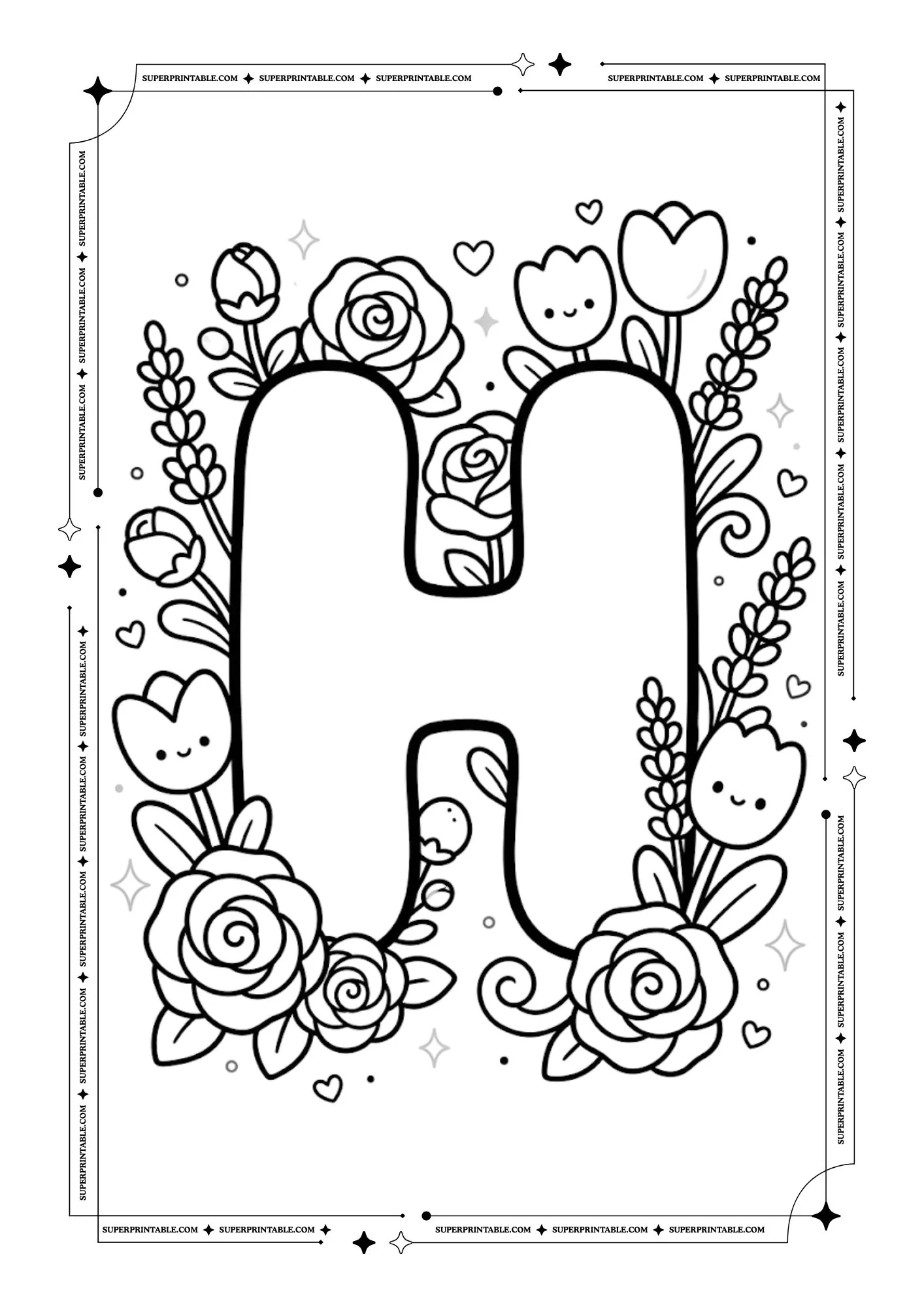 The Kawaii Bloom Alphabet Coloring Pages 8