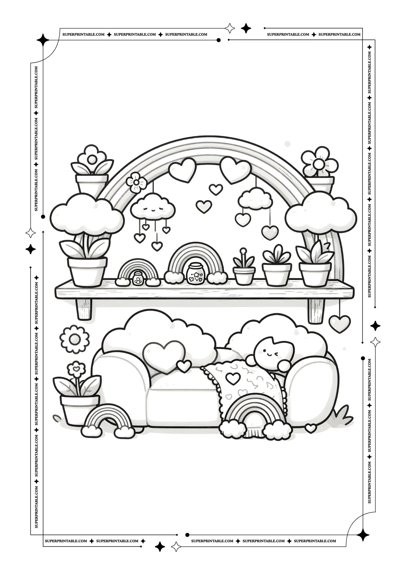 Valentines Cozy Rooms Coloring Pages 1