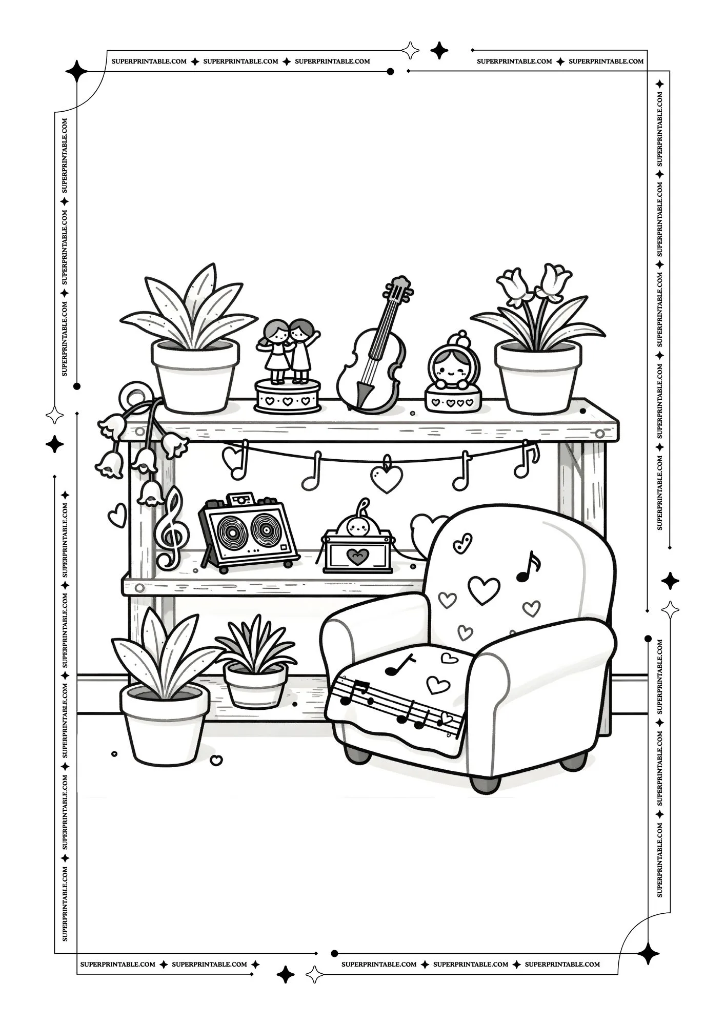 Valentines Cozy Rooms Coloring Pages 2