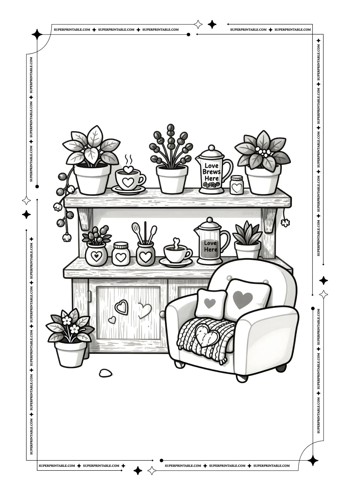 Valentines Cozy Rooms Coloring Pages 3
