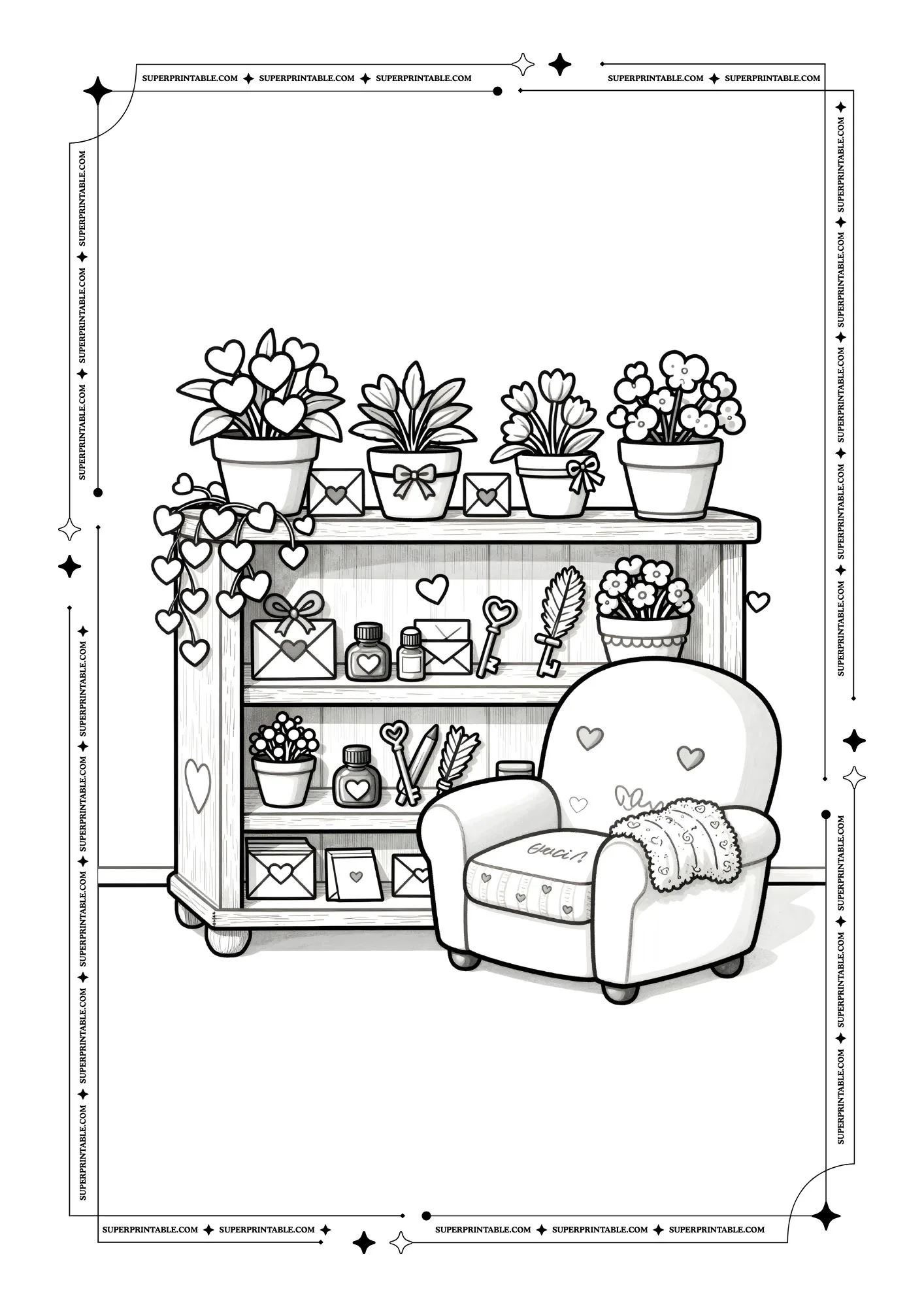 Valentines Cozy Rooms Coloring Pages 9