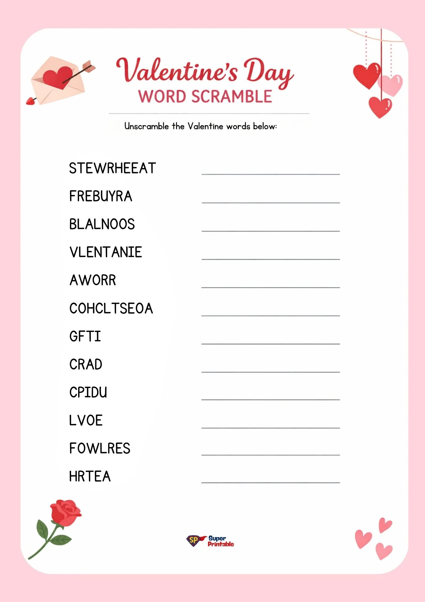 Valentine's Day Word Scramble 1