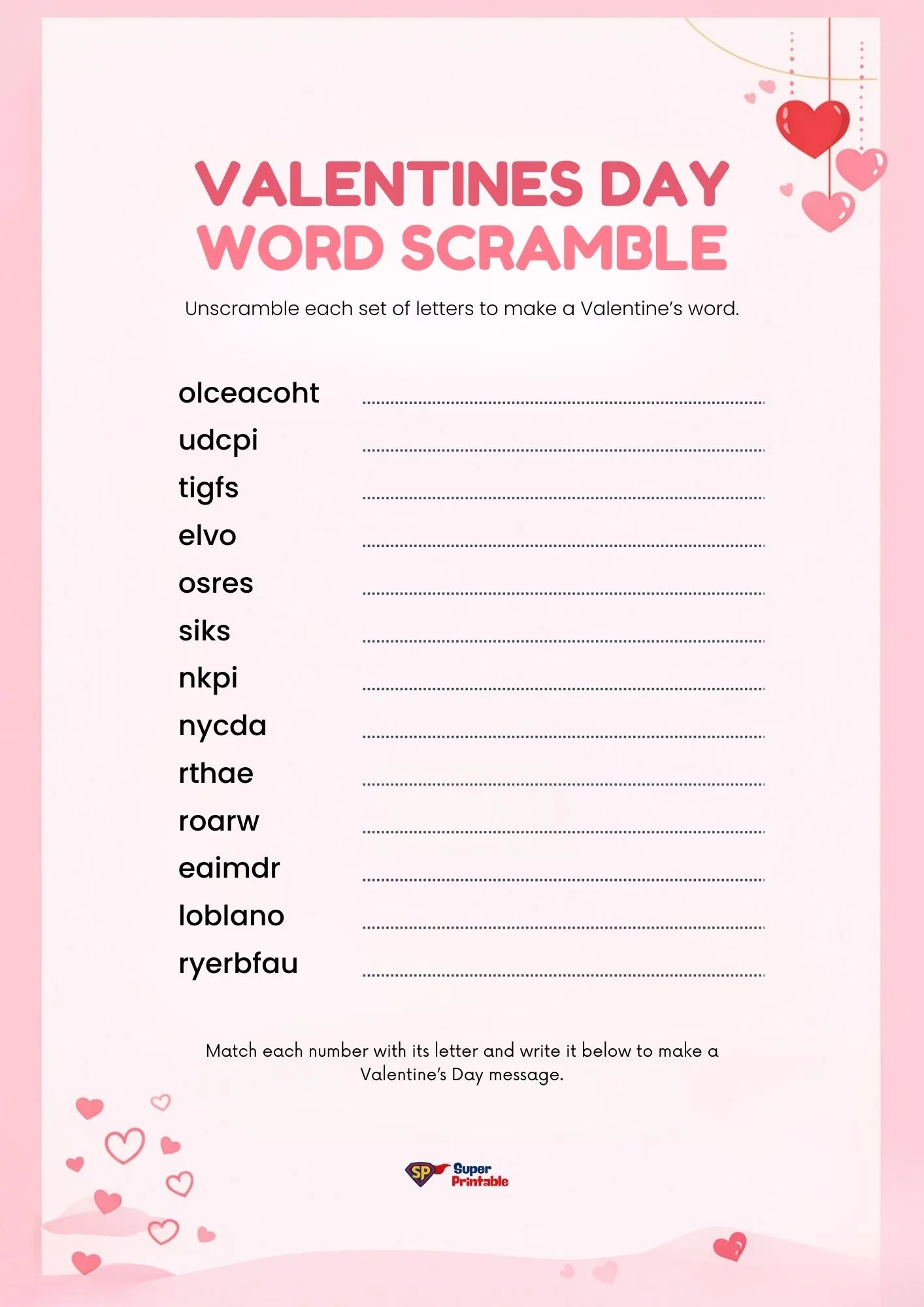 Valentine's Day Word Scramble 3