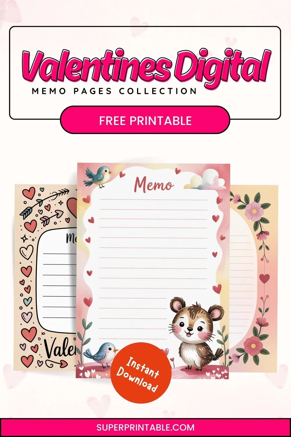 Valentines Digital Memo Pages Pinterest Image