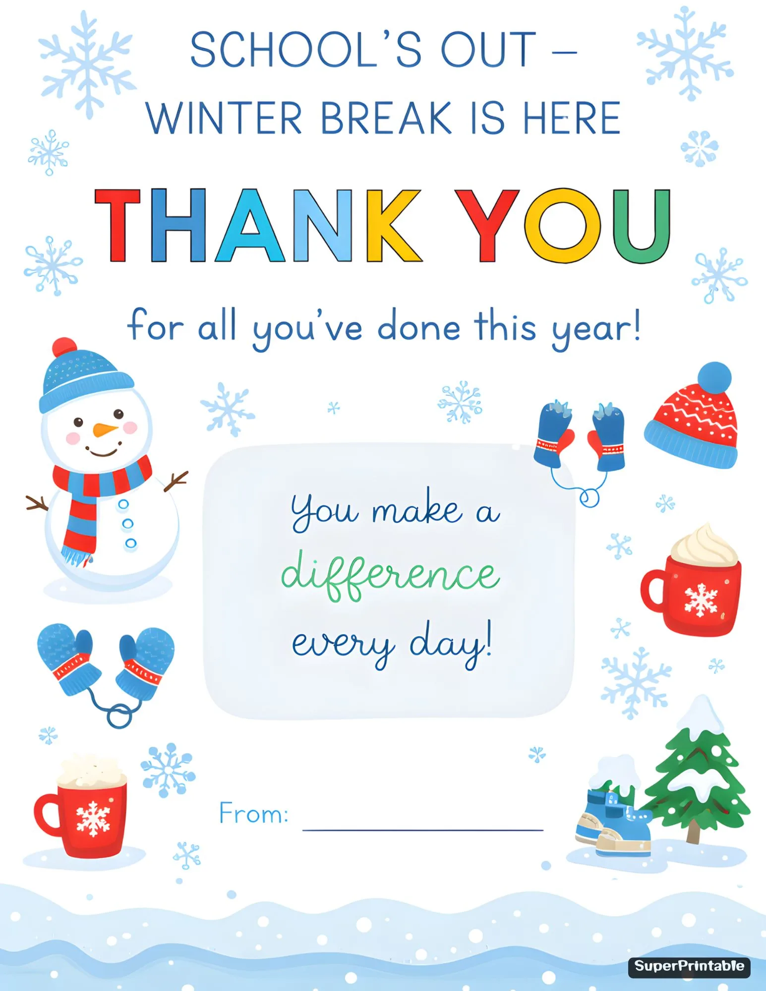 Winter Thank You Teacher Printable 2