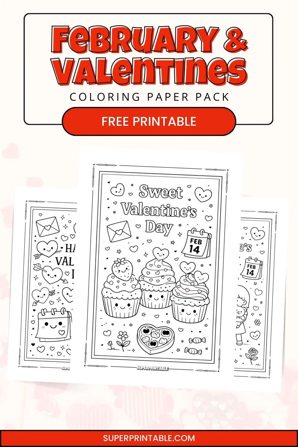 10+ February & Valentines Coloring Paper Pinterest Image