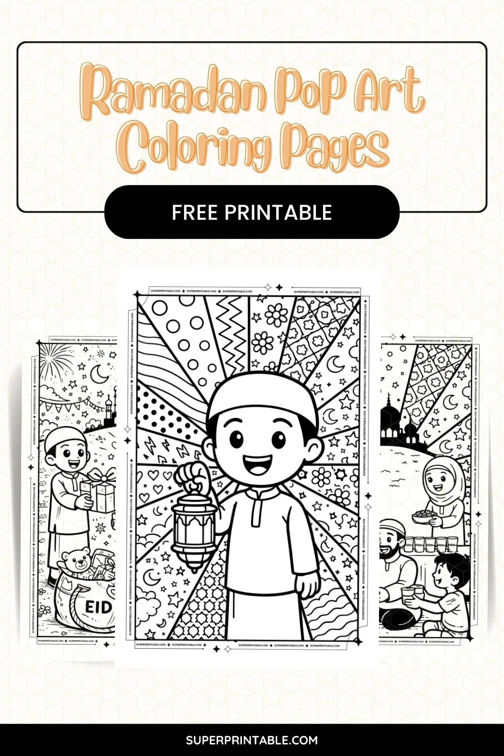 10+ Ramadan Pop Art Coloring Pages For Kids & Adults Pinterest Image