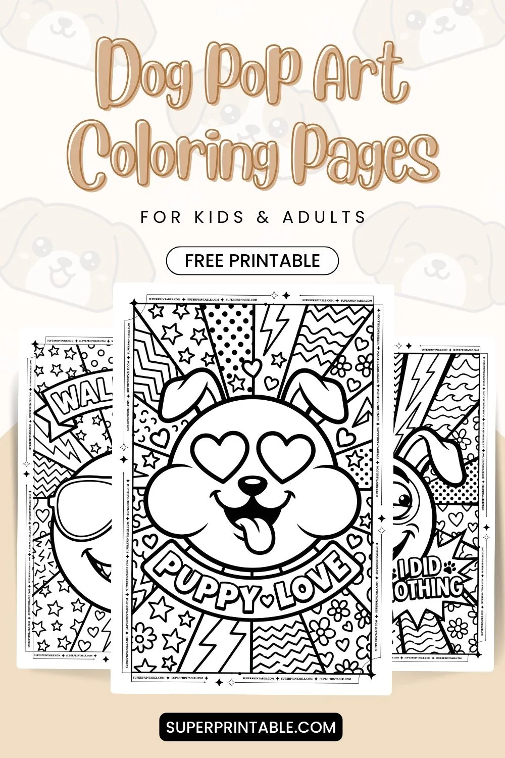 12+ Dog Pop Art Coloring Pages For Kids & Adults Pinterest Image