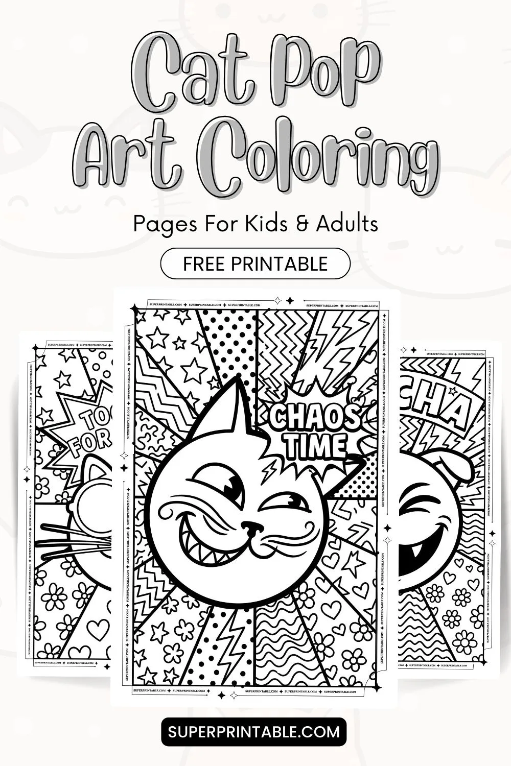 15+ Cat Pop Art Coloring Pages For Kids & Adults Pinterest Image