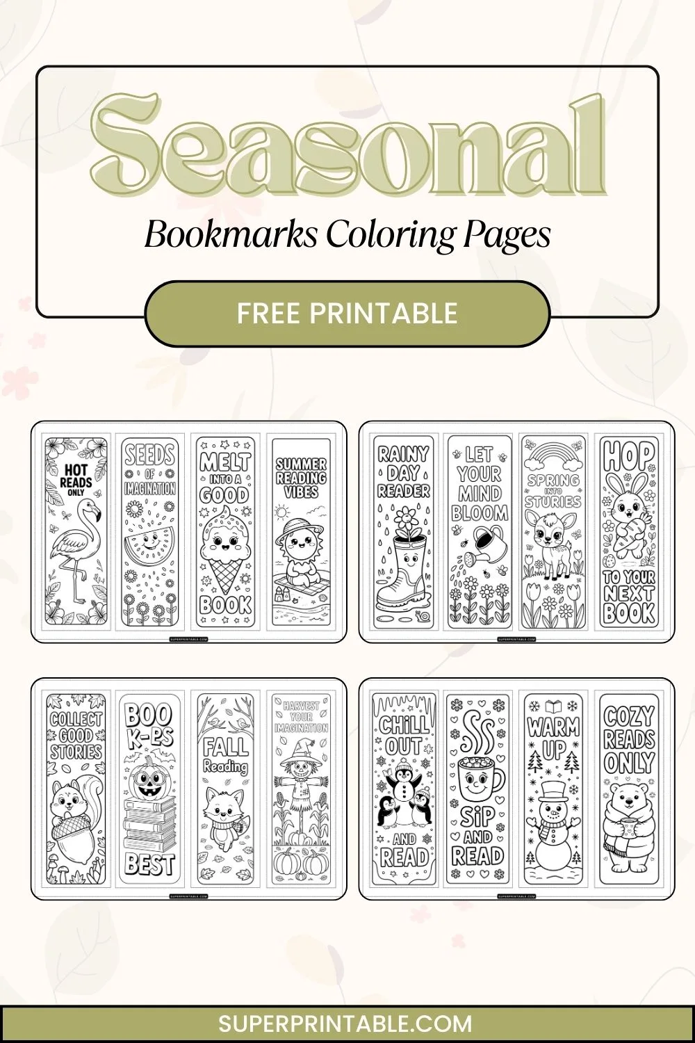 15+ Seasonal Bookmarks Coloring Collection Pinterest Image