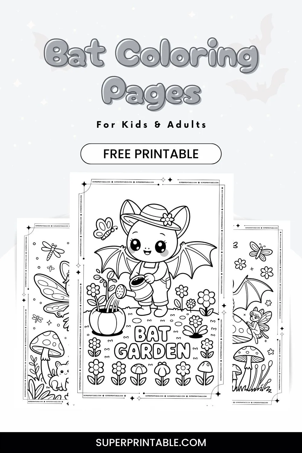 20 Bat Coloring Pages For Kids & Adults Pinterest Image
