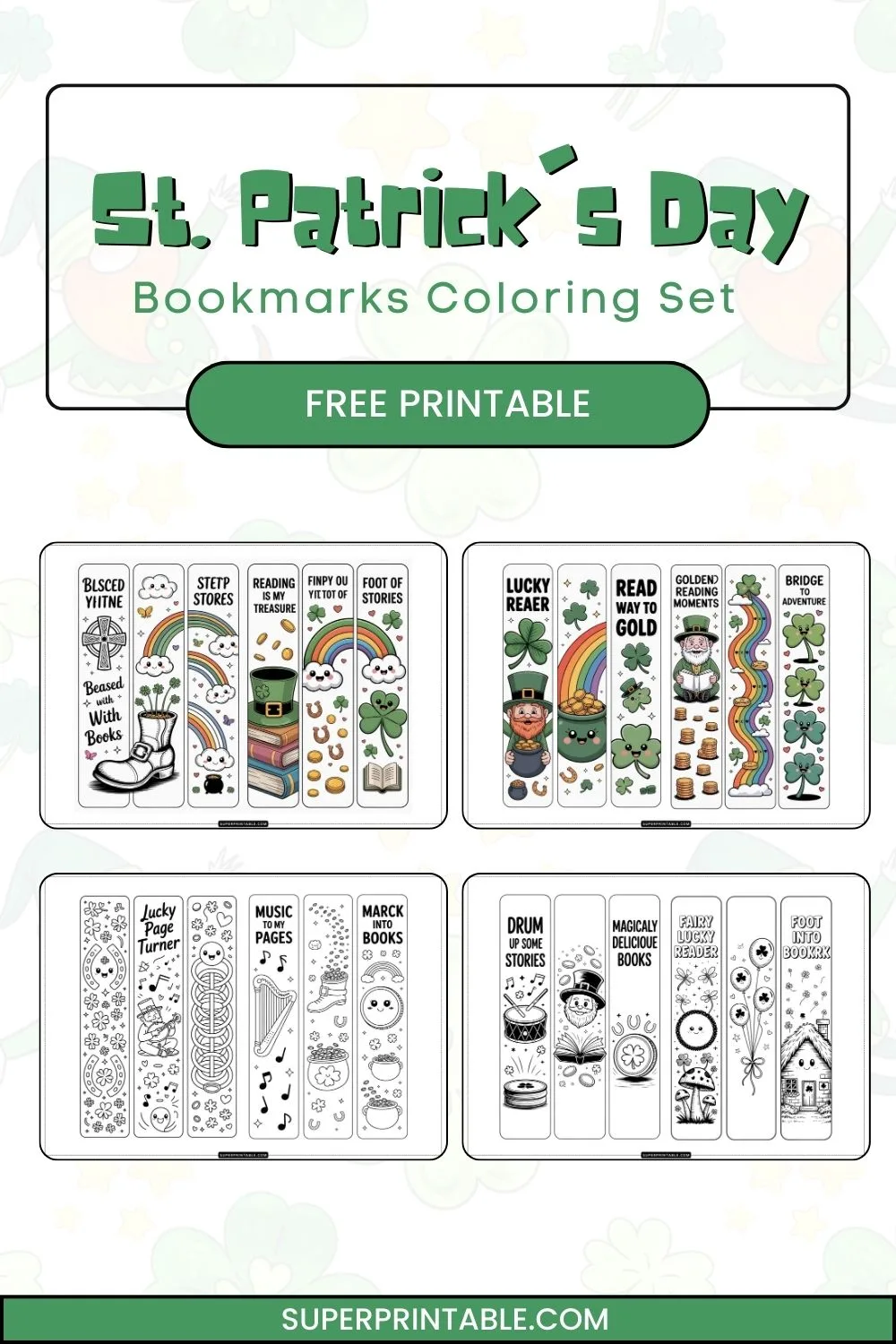 30 St. Patrick's Day Bookmarks Coloring Set Pinterest Image