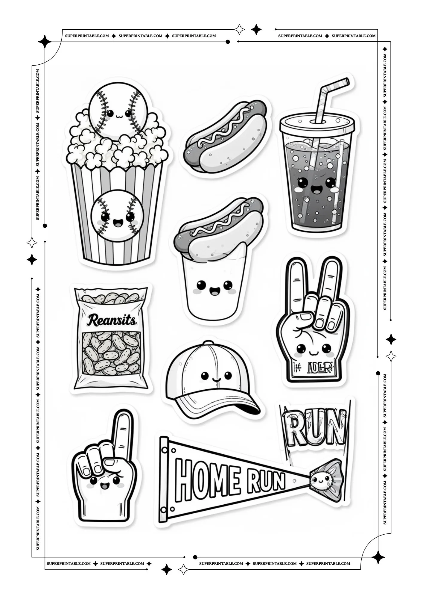 Baseball Sticker Themed Coloring Pages 1