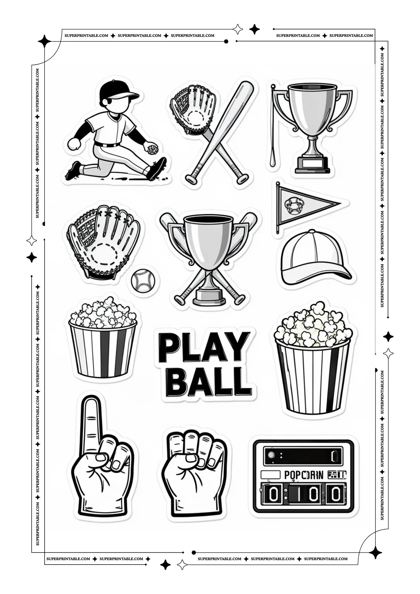Baseball Sticker Themed Coloring Pages 2