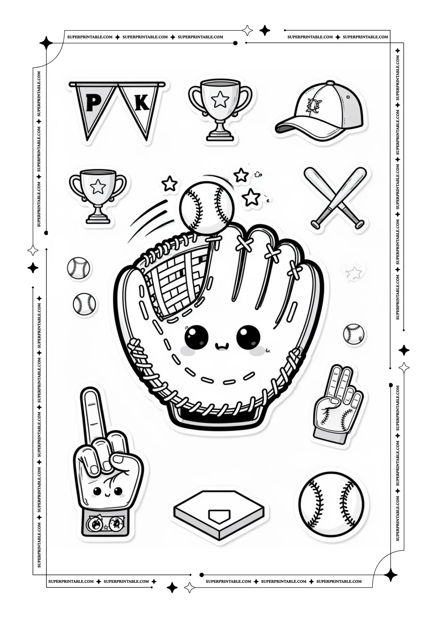 Baseball Sticker Themed Coloring Pages 3