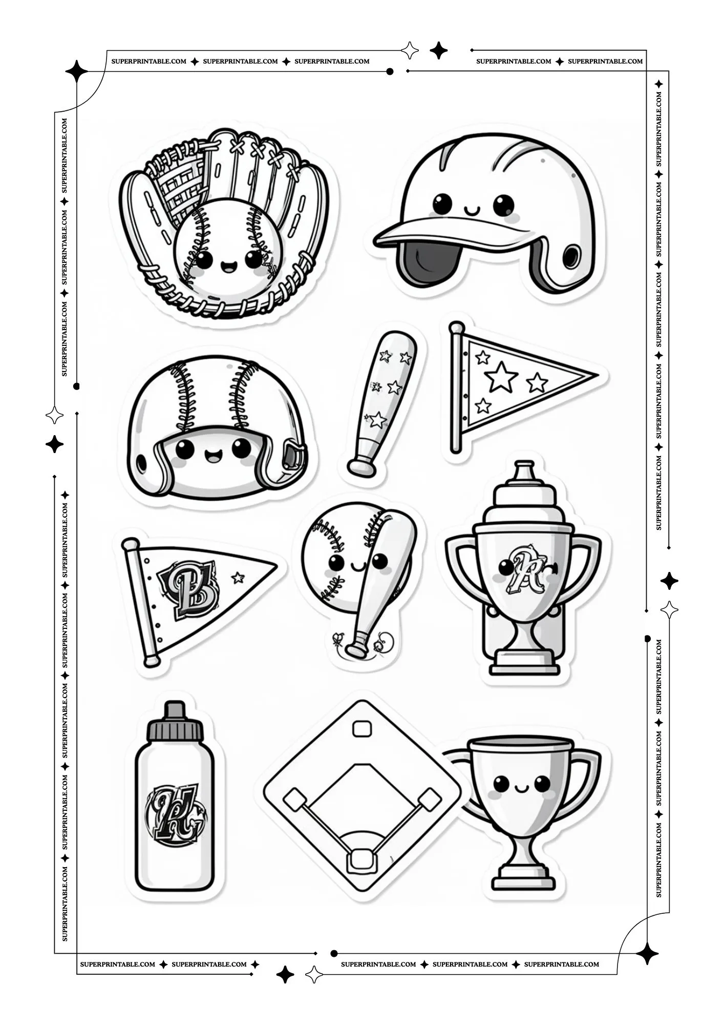 Baseball Sticker Themed Coloring Pages 4
