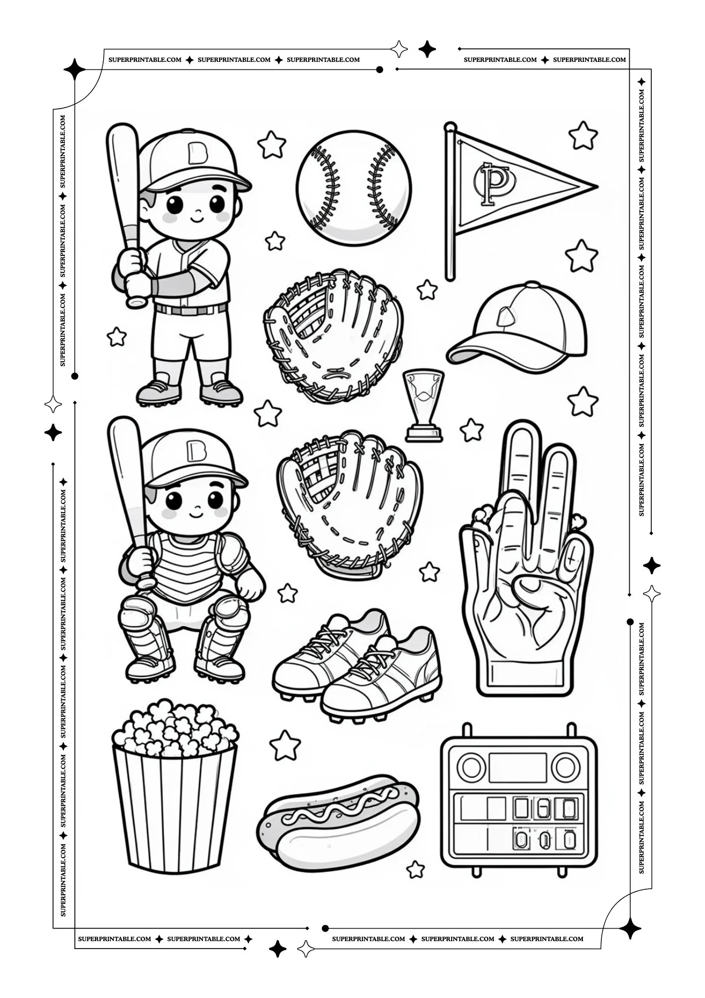 Baseball Sticker Themed Coloring Pages 5