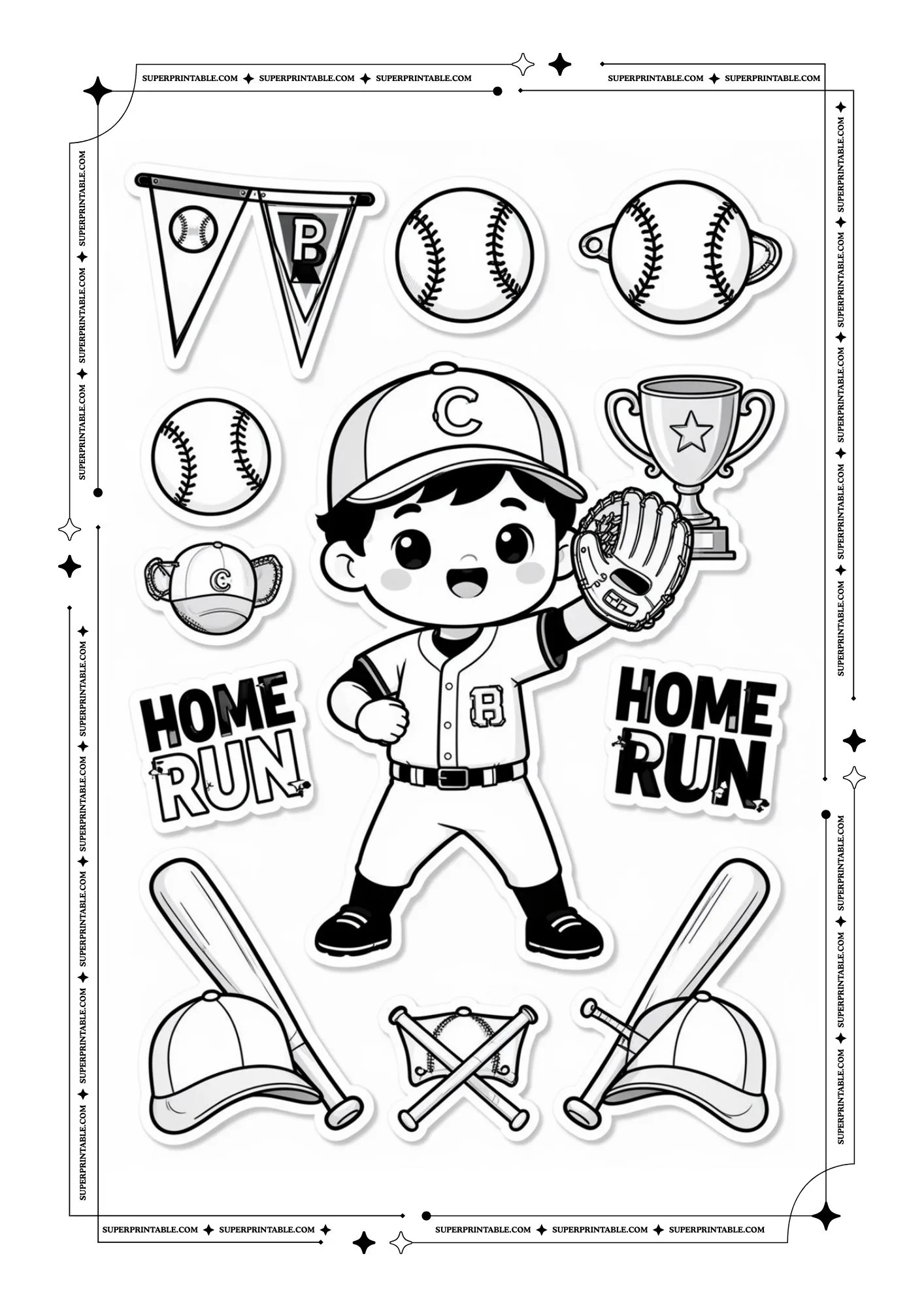 Baseball Sticker Themed Coloring Pages 6