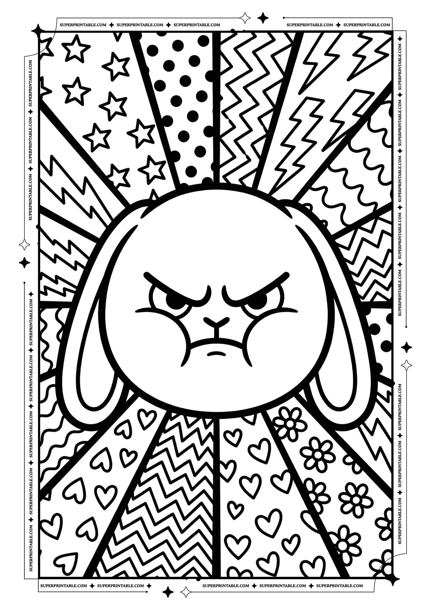 Bunny Pop Art Coloring Pages For Kids & Adults 03