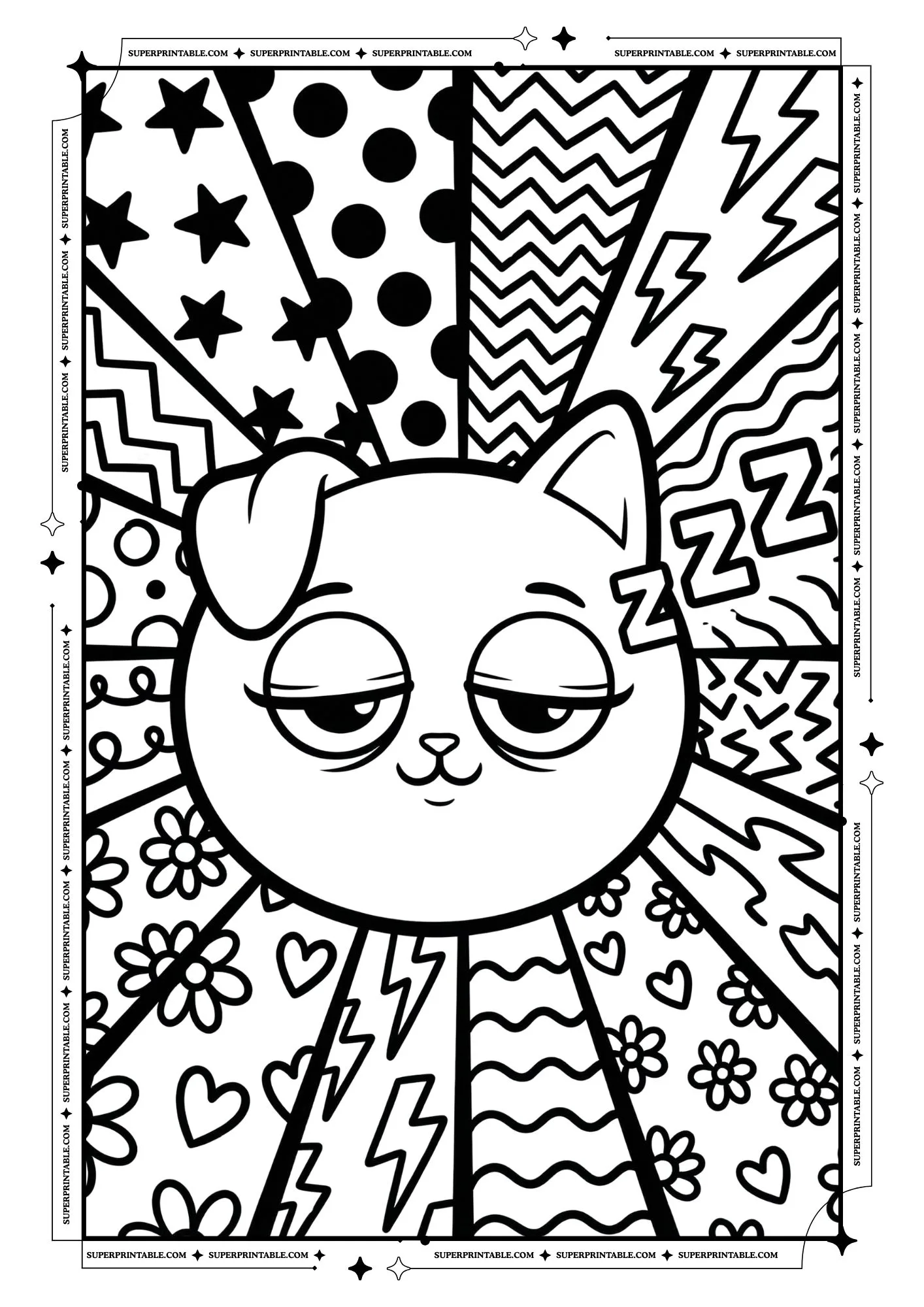 Cat Pop Art Coloring Pages For Kids & Adults 3