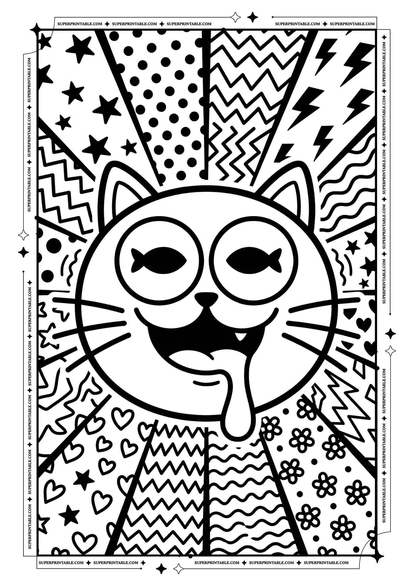 Cat Pop Art Coloring Pages For Kids & Adults 6