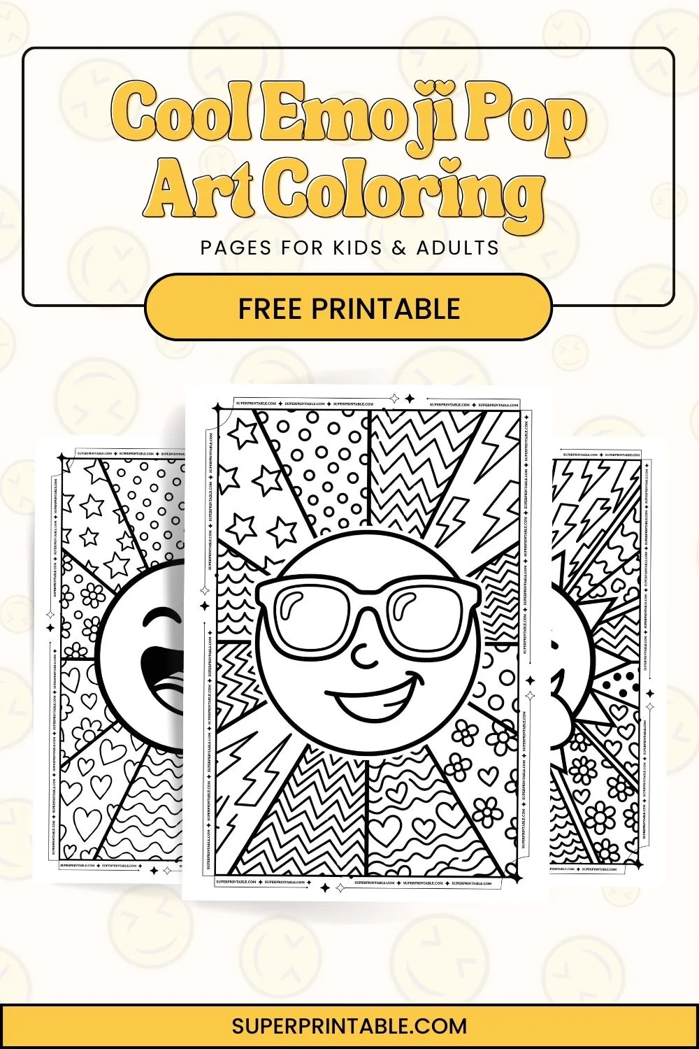 Cool Emoji Pop Art Coloring Pages For Kids & Adults Pinterest Image